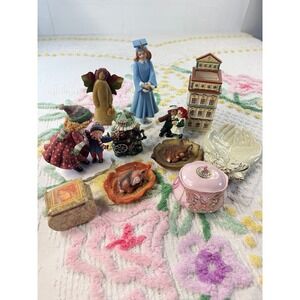 Vintage Figurine Lot Graduation Girl Raggedy Ann Butterfly Trinket Box Decor